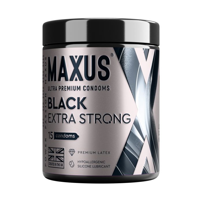527793 Черные утолщенные презервативы MAXUS Extra Strong с железным кейсом - 15 шт.