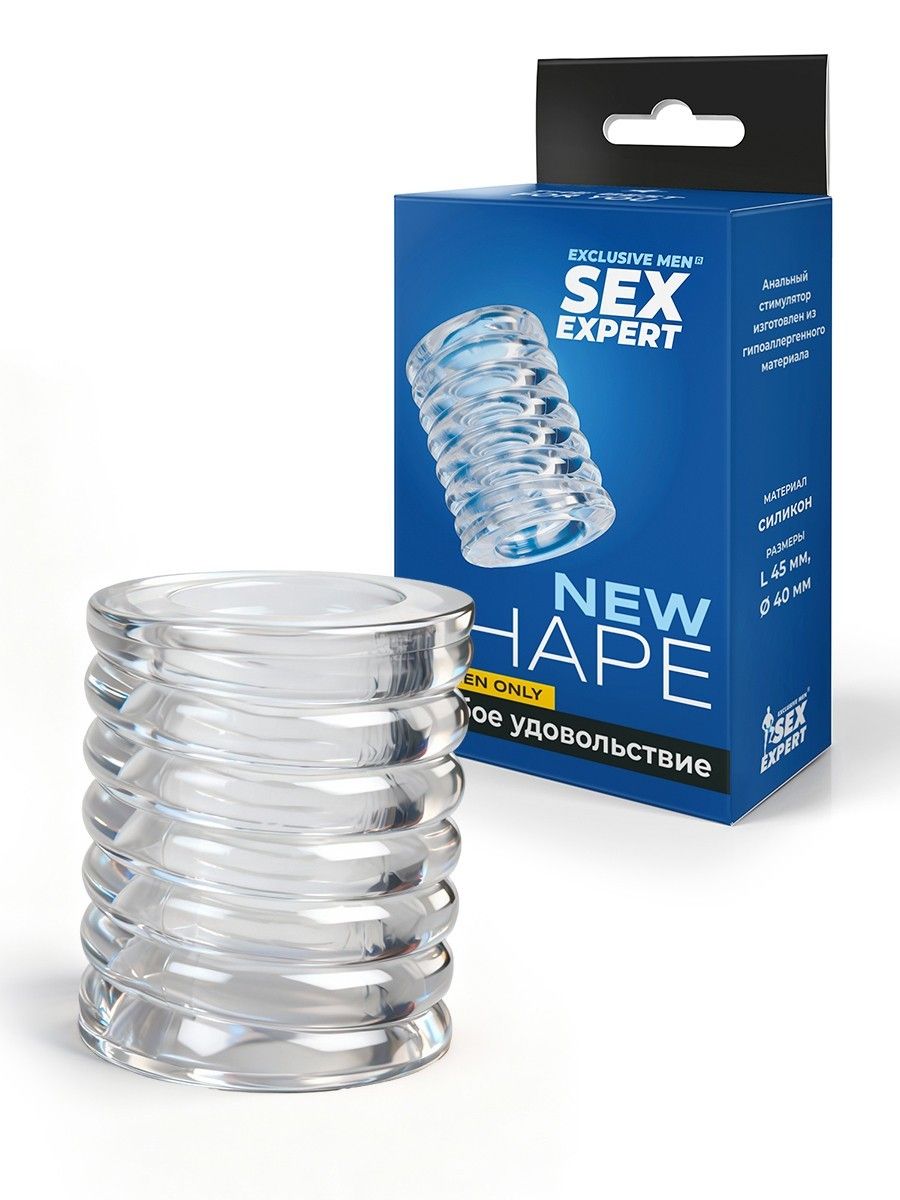 530555 Прозрачная сквозная насадка на пенис с ребрышками