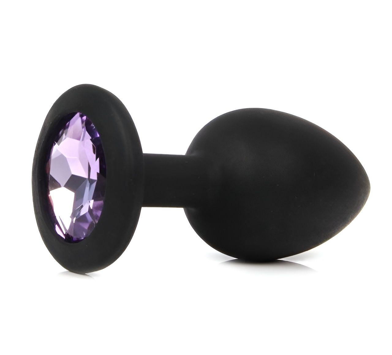 530613 Черная анальная пробка с сиреневым кристаллом - 7,3 см.
