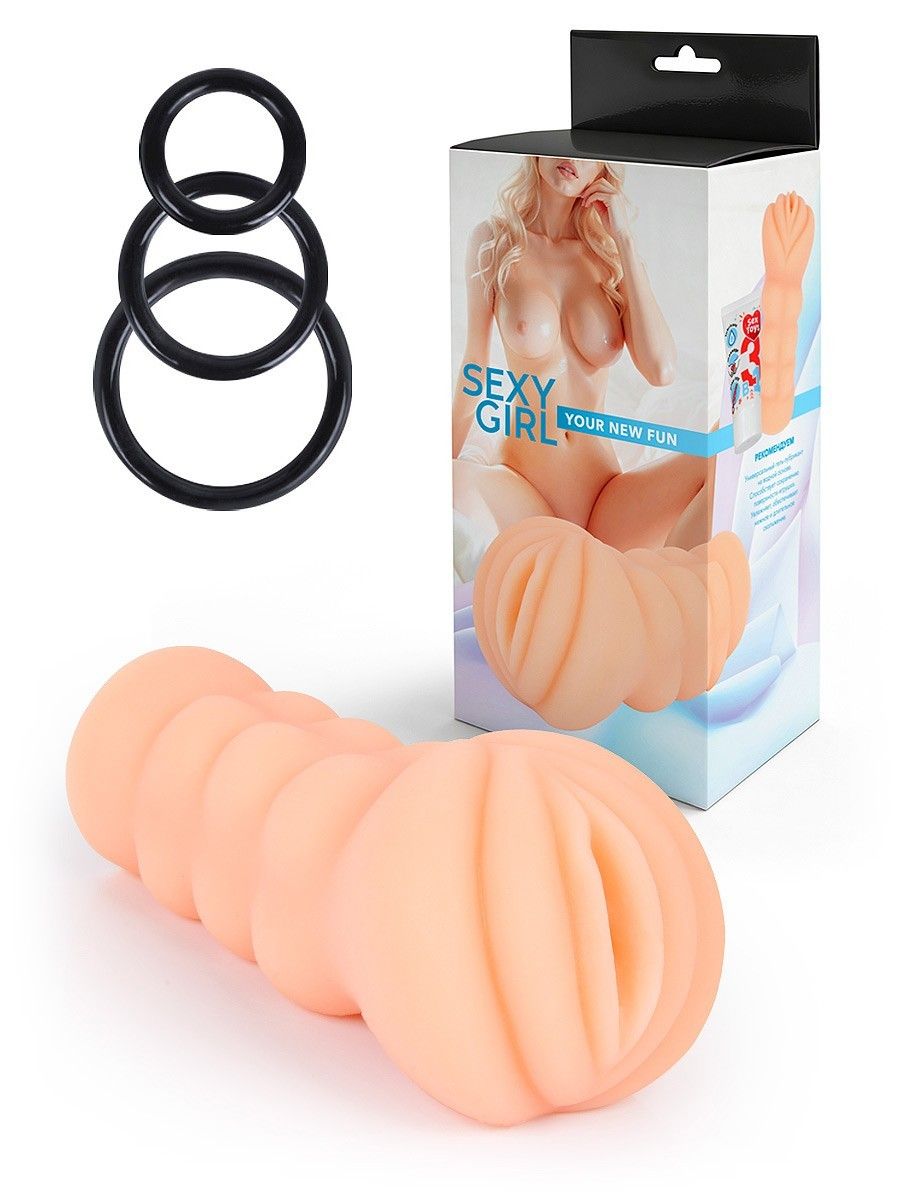 531821 Телесный мастурбатор-вагина с эрекционными кольцами в комплекте