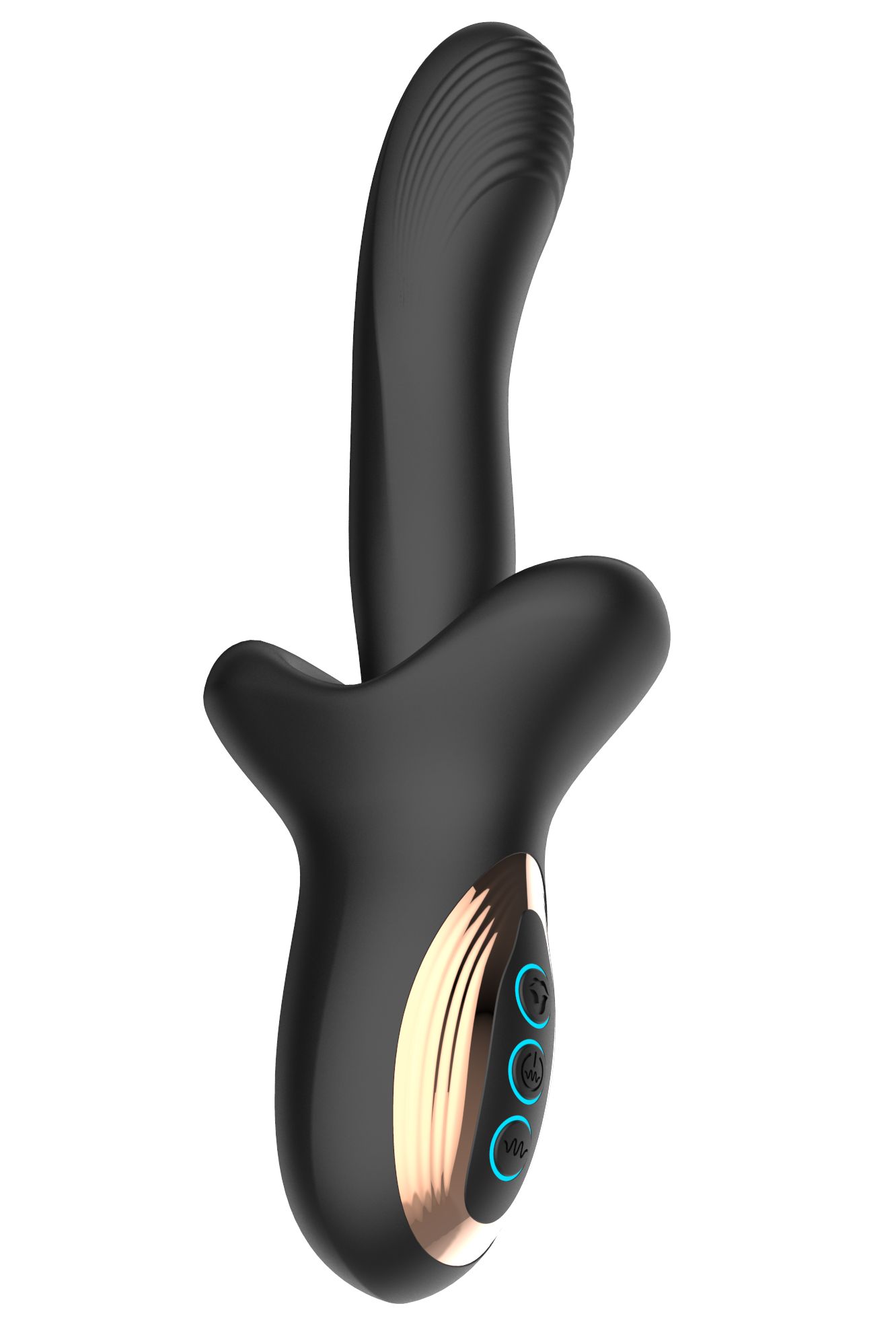 532206 Черный вибратор с постукивающим эффектом - 22 см.