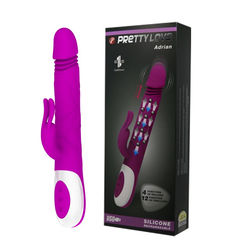 58780 Перезаряжаемый вибратор Adrian с rolling-функцией и клиторальным отростком - 26,7 см.